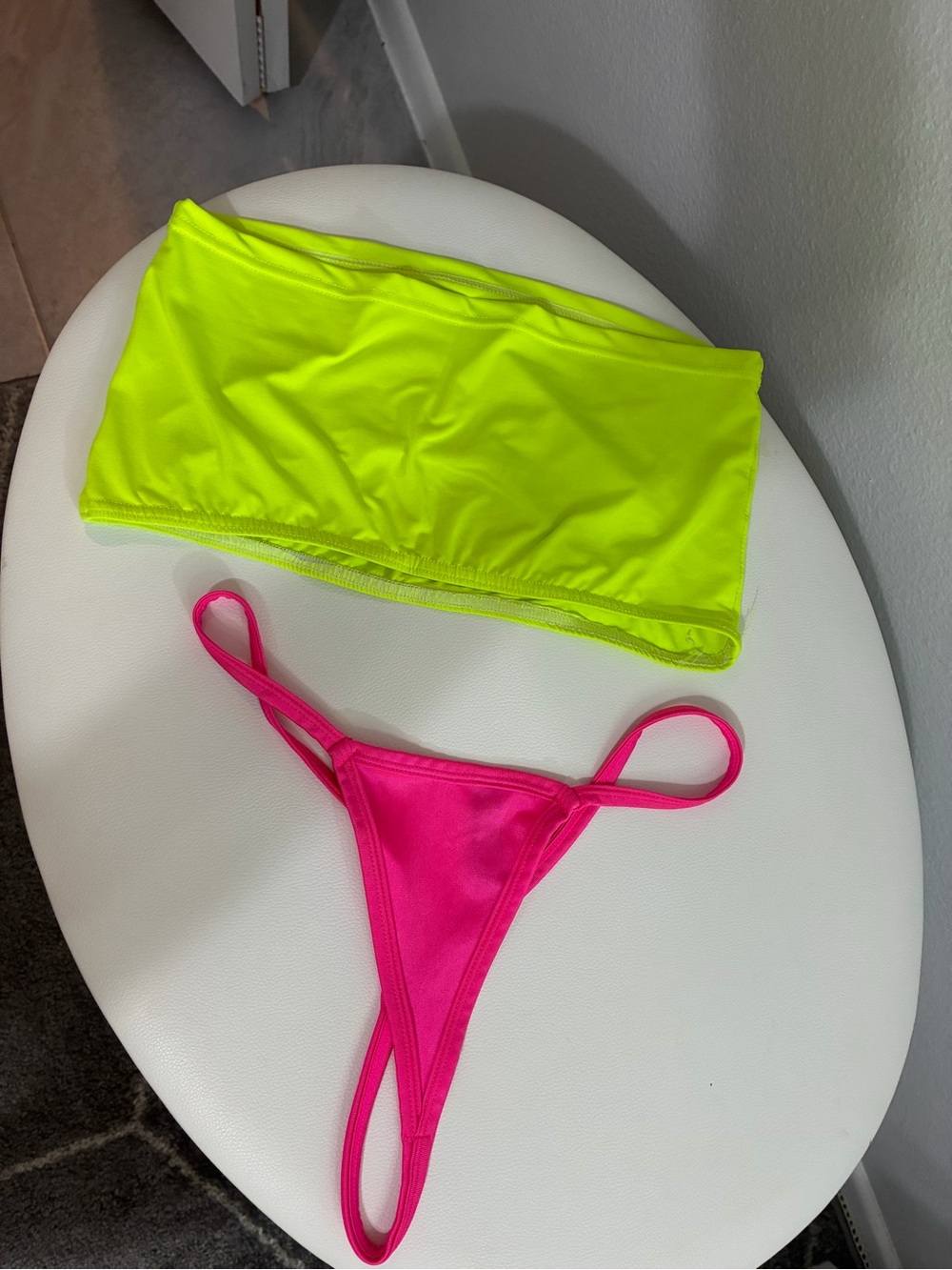 Neon Yellow Bandeau Top with Hot Pink Thong - Women Intimates